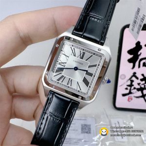 Santos Dumont 43.5x31.4mm White Dial Black Leather Strap F1F Swiss Quartz