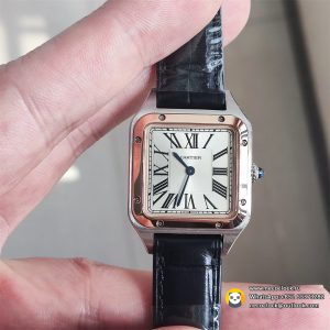 Santos Dumont 38x27.5mm RG/SS White Dial Black Leather Strap F1F Swiss Quartz