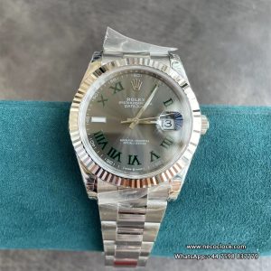 DateJust 41mm Wimbledon Fluted Bezel Grey Dial Green Roma Marker Oyster Bracelet VSF VS3235