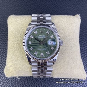 DateJust 36mm Fluted Bezel Green Palm Dial Diamond Marker Jubilee Bracelet VSF VS3235