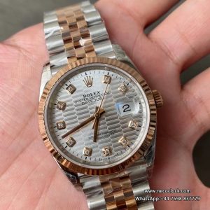 DateJust 36mm Fluted Bezel Silver Motif Dial Diamond Marker RG/SS Jubilee Bracelet VSF VS3235