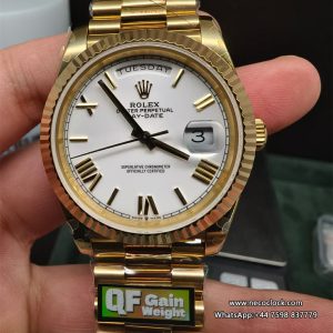 QF Gain Weight V6 A2836 DayDate 40MM RG White Dial Roma Marker President Bracelet