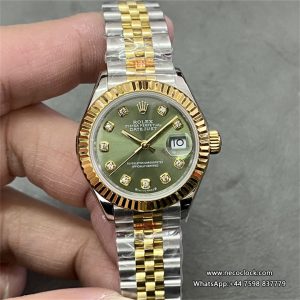 DateJust 28mm Ladies YG/SS Green Dial Diamond Marker YG/SS Jubilee Bracelet WF A2236