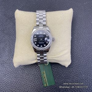 DateJust 28mm Ladies Diamond Bezel Black Dial Diamond Roma Marker Jubilee Bracelet WF A2236
