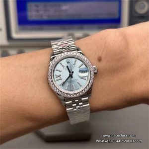 DateJust 28mm Ladies Diamond Bezel Ice Blue Dial Diamond Roma Marker Oyster Bracelet TWF A2236