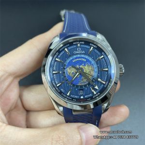Seamaster 43mm AQUA TERRA 150M Worldtimer Blue Dial Blue Rubber Strap VSF A8938