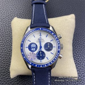 Speedmaster 42mm Moonwatch Professional  Silver Snoopy Award 50th Anniversary Blue Leather Strap OSF A7750