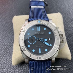 PAM985 47mm Submersible MIKE HORN Titanium Black Dial Blue Nylon Strap VSF P9000