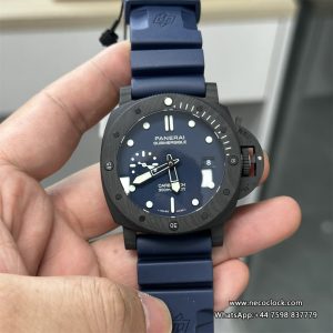 PAM1232 44mm Submersible Carbon Blue Dial Blue Rubber Strap VSF P9000