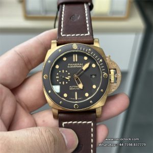 PAM968 47mm Submersible Bronze Black Dial Brown Leather Strap VSF P9010