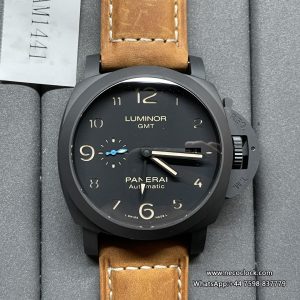 PAM1441 44mm Luminor GMT Carbon Black Dial Brown Leather Strap VSF P9000