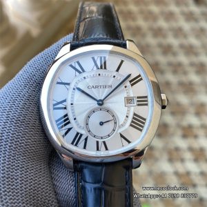 Drive De Cartier 40mm White Dial Black Leather Strap TWF A23J
