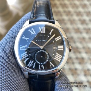 Drive De Cartier 40mm Black Dial Black Leather Strap TWF A23J