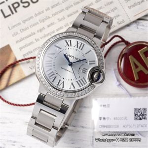 Ballon Bleu De Cartier 33mm Diamond Bezel White Dial SS Bracelet AF NH05A