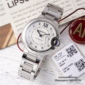 Ballon Bleu De Cartier 33mm White Dial Diamond Marker Two Hands SS Bracelet AF NH05A