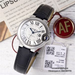 Ballon Bleu De Cartier 33mm White Dial Black Leather Strap AF NH05A