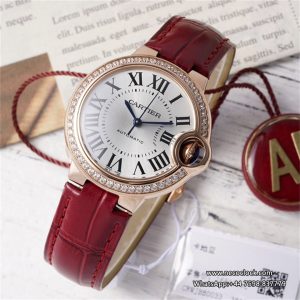 Ballon Bleu De Cartier 33mm RG Diamond Bezel White Dial Red Leather Strap AF NH05A