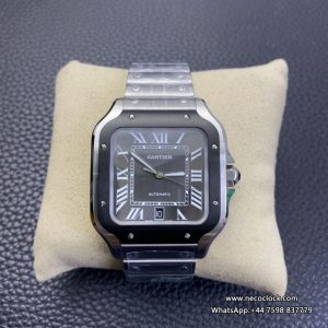 Santos Large 40mm Black Bezel Grey Dial SS Bracelet BVF MY9015