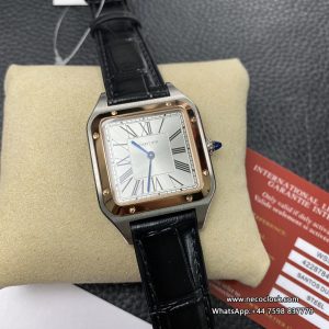 Santos Dumont 43.5*31.4mm RG/SS White Dial Black Leather Strap F1F Swiss Quartz