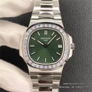 Nautilus 5711 40mm Diamond Bezel Green Dial SS Bracelet 3KF A324SC
