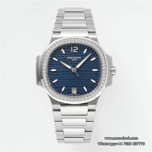 Nautilus 7118 35.2mm Ladies Diamond Bezel Blue Dial SS Bracelet PPF A324SC