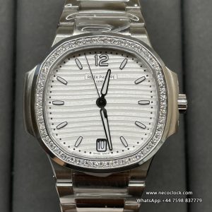 Nautilus 7118 35.2mm Ladies Diamond Bezel White Dial SS Bracelet 3KF A324SC