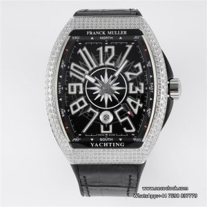 Vanguard V45 44mm Diamond Bezel Black Dial Black Leather Strap ABF A2824