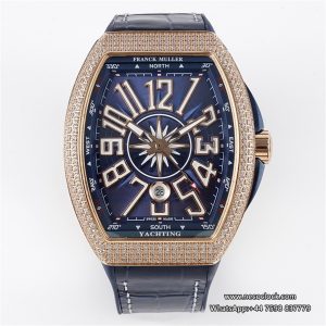 Vanguard V45 44mm RG Diamond Bezel Blue Dial Blue Leather Strap ABF A2824