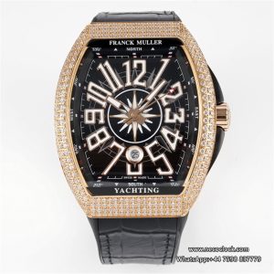 Vanguard V45 44mm RG Diamond Bezel Black Dial Blue Leather Strap ABF A2824