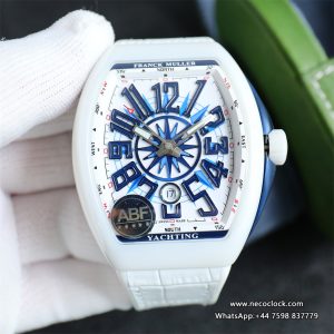 Vanguard V45 44mm Ceramic Bezel White Dial White Leather Strap ABF A2824