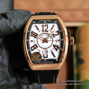 Vanguard V45 44mm RG White/Black Dial Black Leather Strap ABF A2824