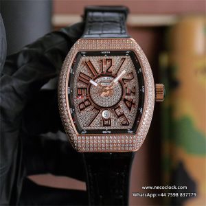 Vanguard V45 44mm RG Diamond Bezel All RG Diamond Dial Black Leather Strap ABF A2824