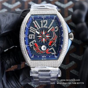 Vanguard V45 44mm Diamond Bezel Blue Dial Diamond Marker Fish SS Bracelet ABF A2824