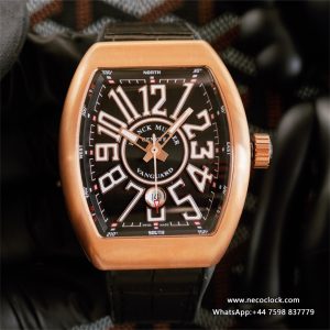 Vanguard V45 44mm RG Black Dial Black Leather Strap ABF A2824