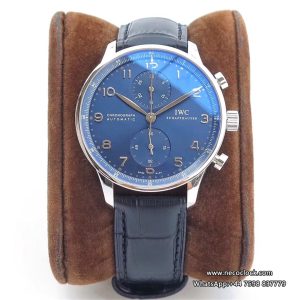 IWC Portugieser Chrono 41mm IW371491 Blue Dial Black Leather Strap ZF A7750