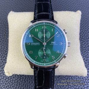 IWC Portugieser Chrono 41mm IW371615 Green Dial Black Leather Strap ZF A7750