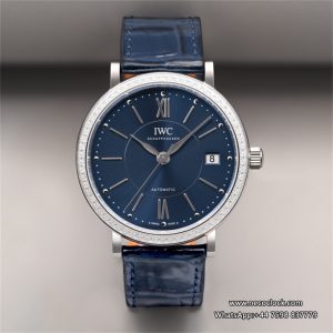 IWC Portofino 37mm Ladies Diamond Bezel Blue Dial Leather Strap V7F A2892