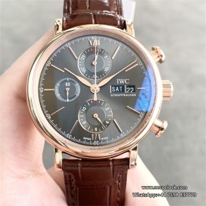 IWC Portofino Chrono 42mm IW391021 RG Grey Dial Brown Leather Strap TWF A7750