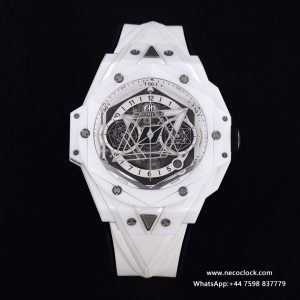 Big Bang Sang Bleu II Chrono 45mm White Ceramic Bezel White Dial White Rubber Strap BBF A1240