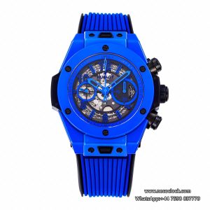 Big Bang Unico Chrono 42mm Deep Blue Ceramic Bezel Skeleton Dial Blue Rubber Strap BBF A1280
