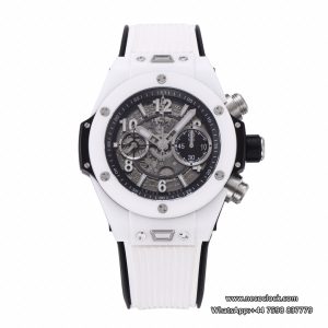Big Bang Unico Chrono 42mm Black Ceramic Bezel Skeleton Dial White Rubber Strap BBF A1280