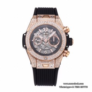 Big Bang Unico Chrono 42mm All Diamond Bezel RG Skeleton Dial Black Rubber Strap BBF A1280