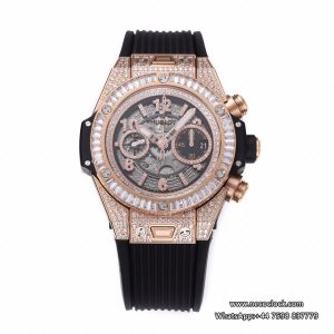 Big Bang Unico Chrono 42mm All Diamond Bezel RG Skeleton Dial Diamond Marker Black Rubber Strap BBF A1280