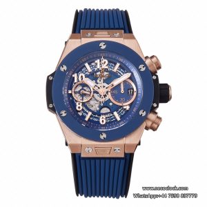 Big Bang Unico Chrono 42mm Blue Ceramic Bezel RG Blue Skeleton Dial Blue Rubber Strap BBF A1280