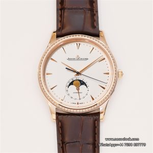 Master Ultra Thin Moon 39mm Diamond Bezel RG White Dial Brown Leather Strap GF A925