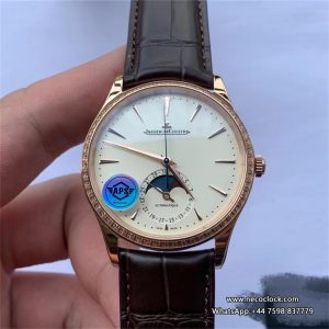 Master Ultra Thin Moon 39mm Diamond Bezel RG White Dial Brown Leather Strap APSF A925