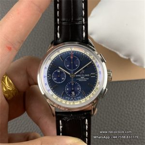 Breitling Chrono 42mm PREMIER Blue Dial Black Leather Strap BLSF A7750