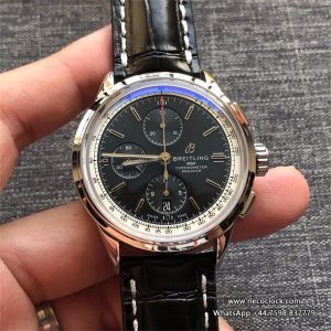 Breitling Chrono 42mm PREMIER Black Dial Black Leather Strap BLSF A7750