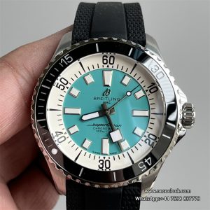Breitling 44mm SUPEROCEAN Ceramic Tiffany Blue Dial Black Rubber Strap TF A2824