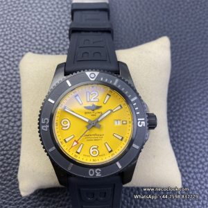 Breitling Black Steel 46mm SUPEROCEAN Yellow Dial Black Rubber Strap TF A2824